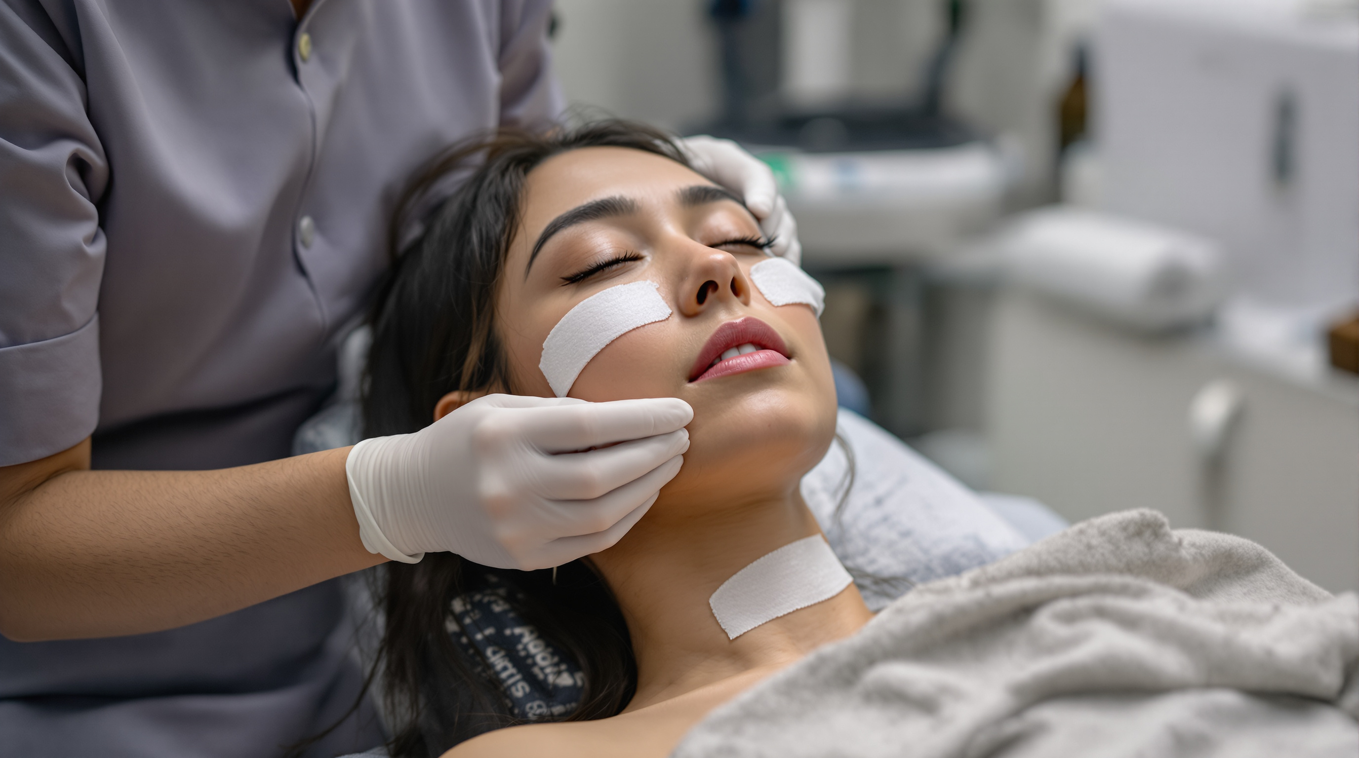 Three professional laser hair removal handpieces arranged side by side on a clean clinic tray in bright daylight